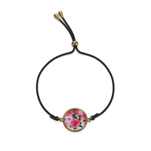 French Rose Floral Print Sterling Silver/ 18K Gold Plated Cord Bracelet - Made in the USA