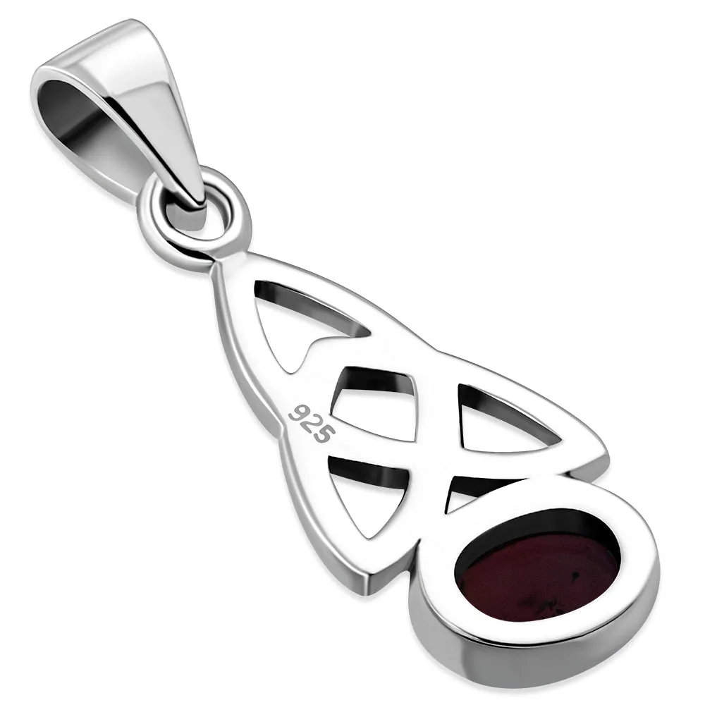 Garnet Stone Celtic Trinity Knot Silver Pendant