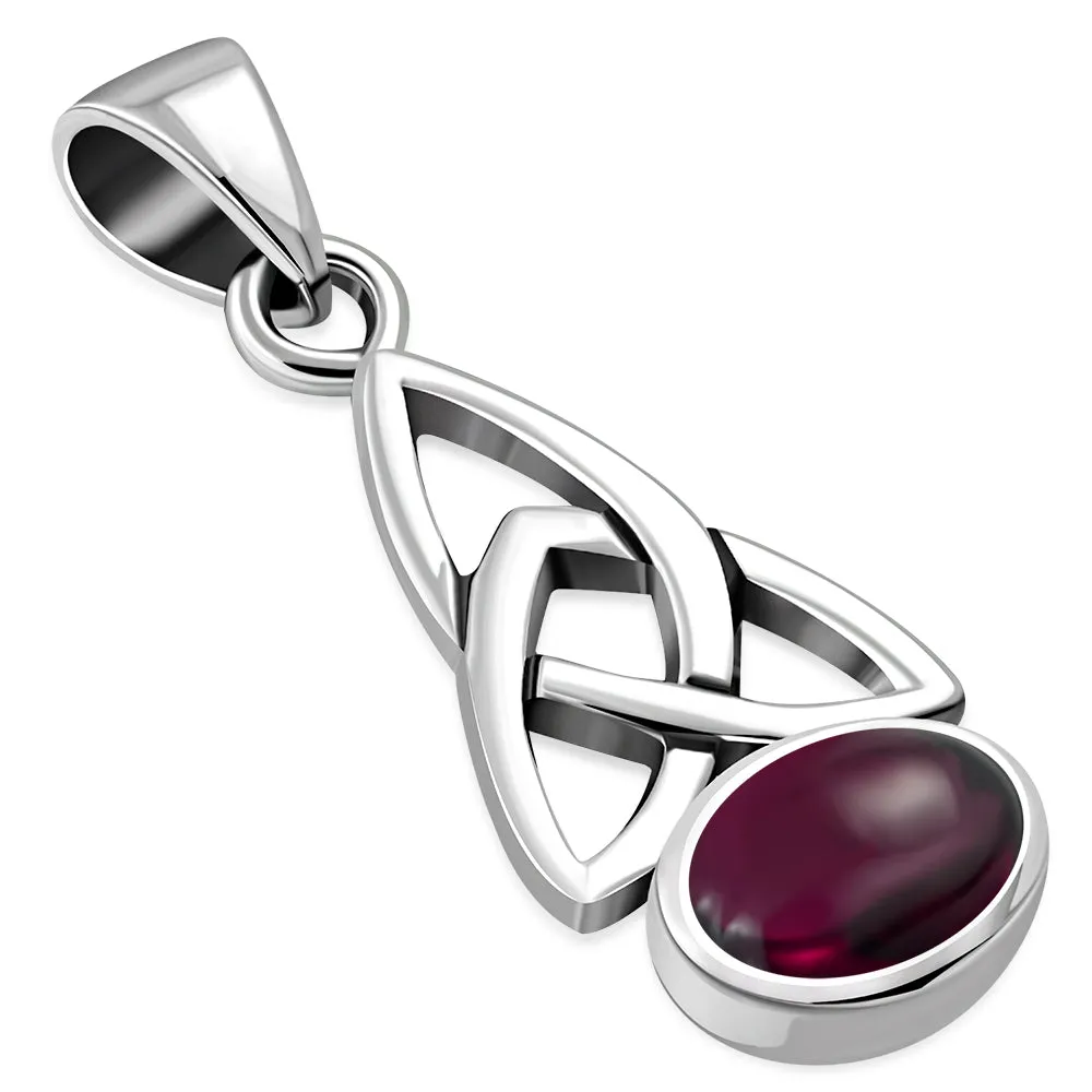 Garnet Stone Celtic Trinity Knot Silver Pendant