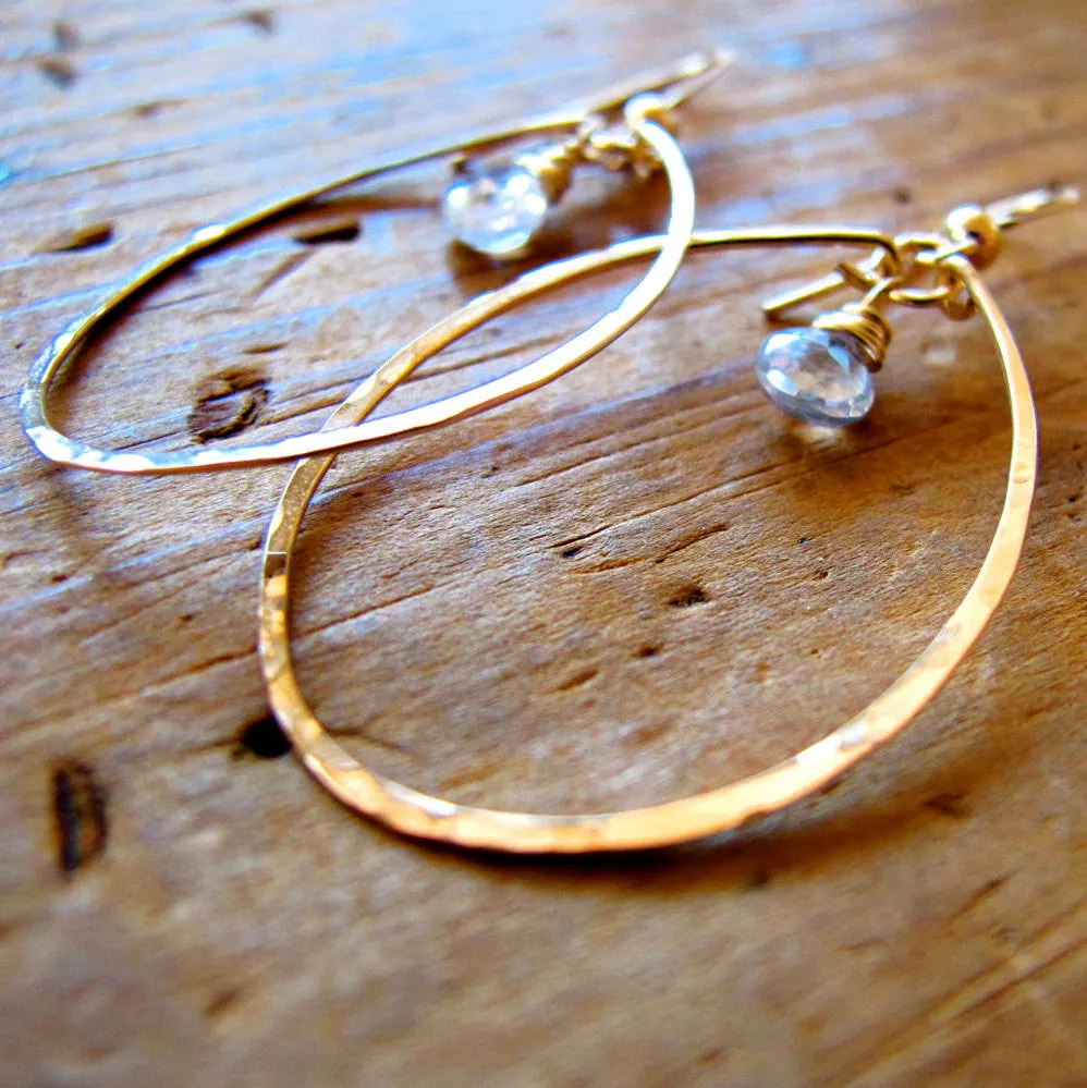 Gemstone Drop Hoops - White Topaz