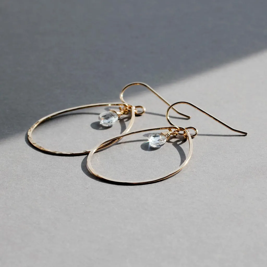 Gemstone Drop Hoops - White Topaz