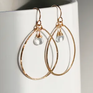 Gemstone Drop Hoops - White Topaz