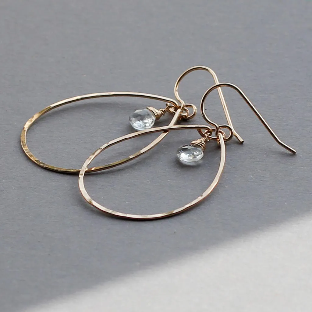 Gemstone Drop Hoops - White Topaz