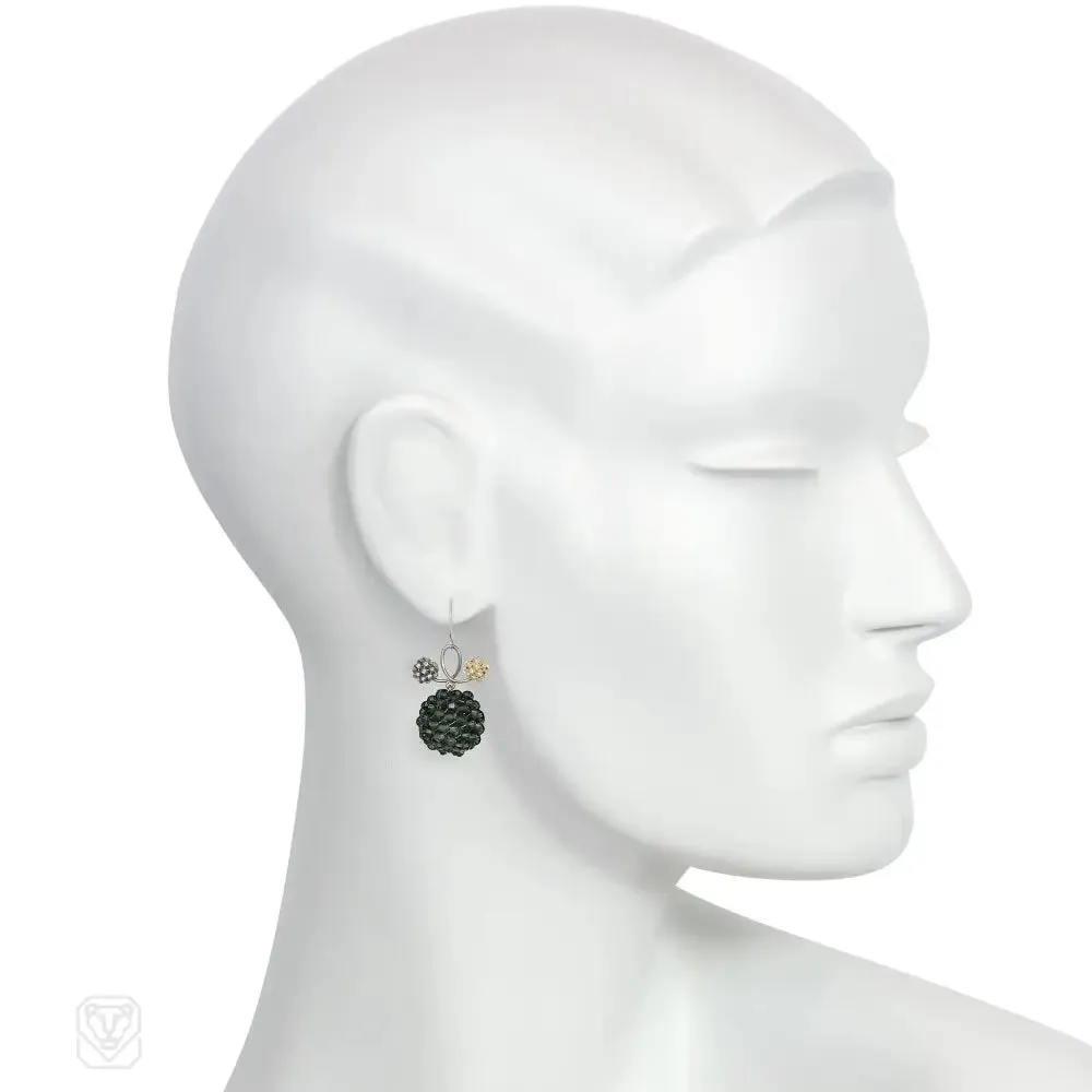 Glass, crystal, and white gold beaded ball earrings with loop design