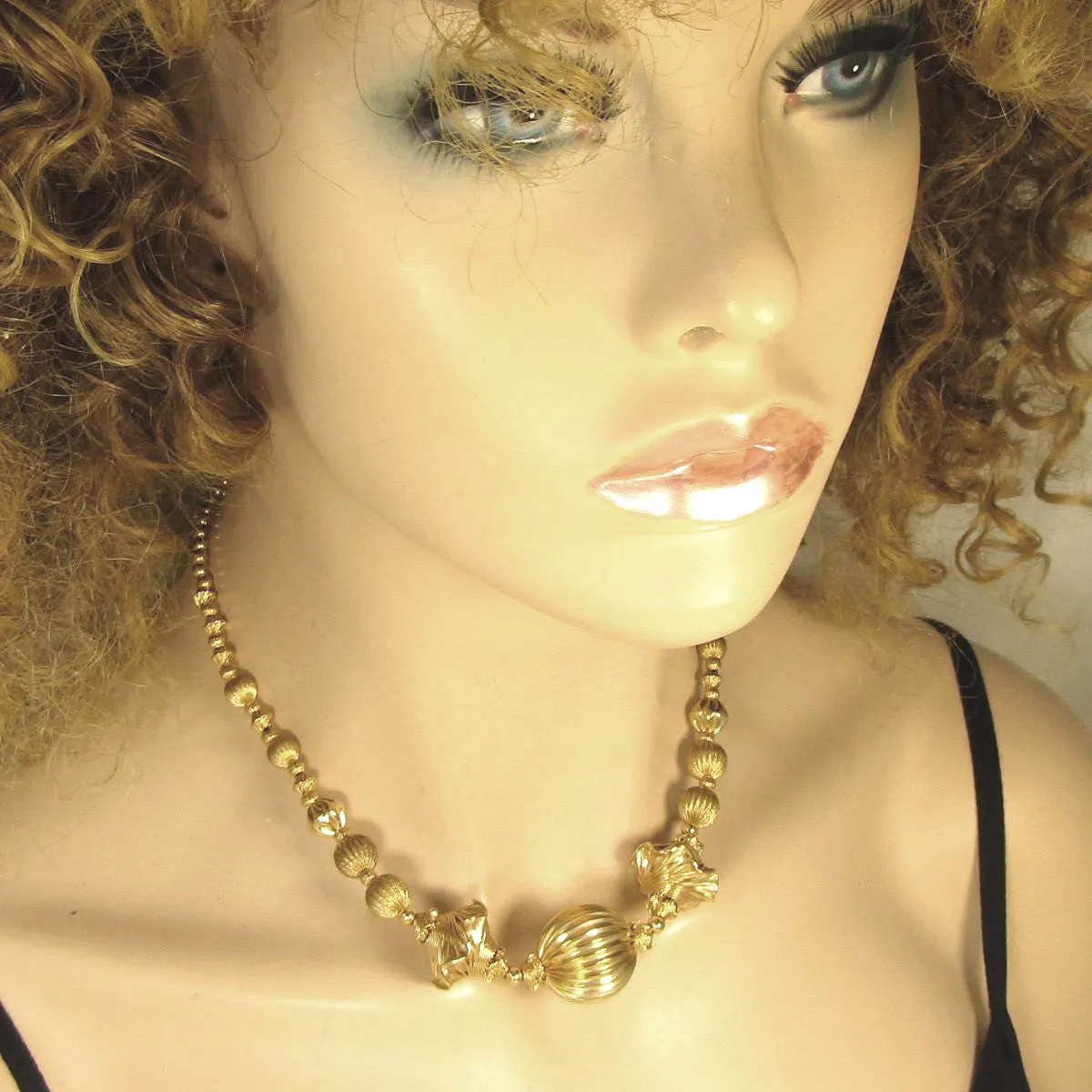 Gold Bead Necklace Statement Gold  Necklace