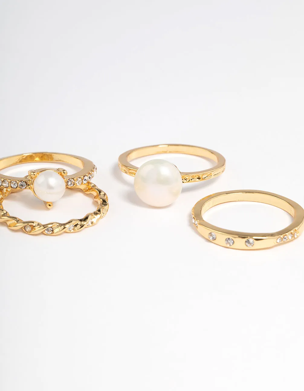 Gold Plated Cubic Zirconia Freshwater Pearl Statement Rings 4-Pack