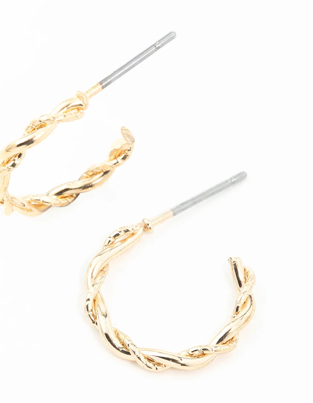 Gold Rope Twisted Huggie Earrings