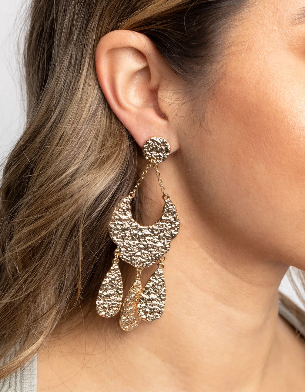 Gold Textured Jingle Drop Earrings