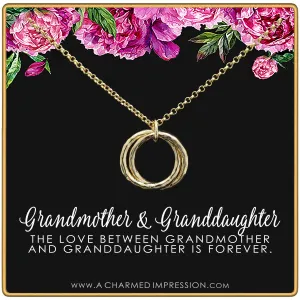 Grandmother & Granddaughter • Unique Gift for Grandma • Infinite Love • Silver • Intentional Keepsake Jewelry - Hammered Linked Infinity Ring Necklace