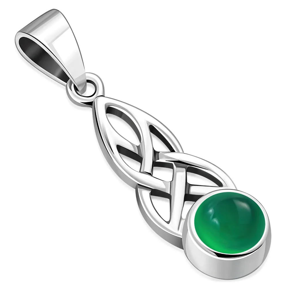 Green Agate Celtic Knot Small Silver Pendant