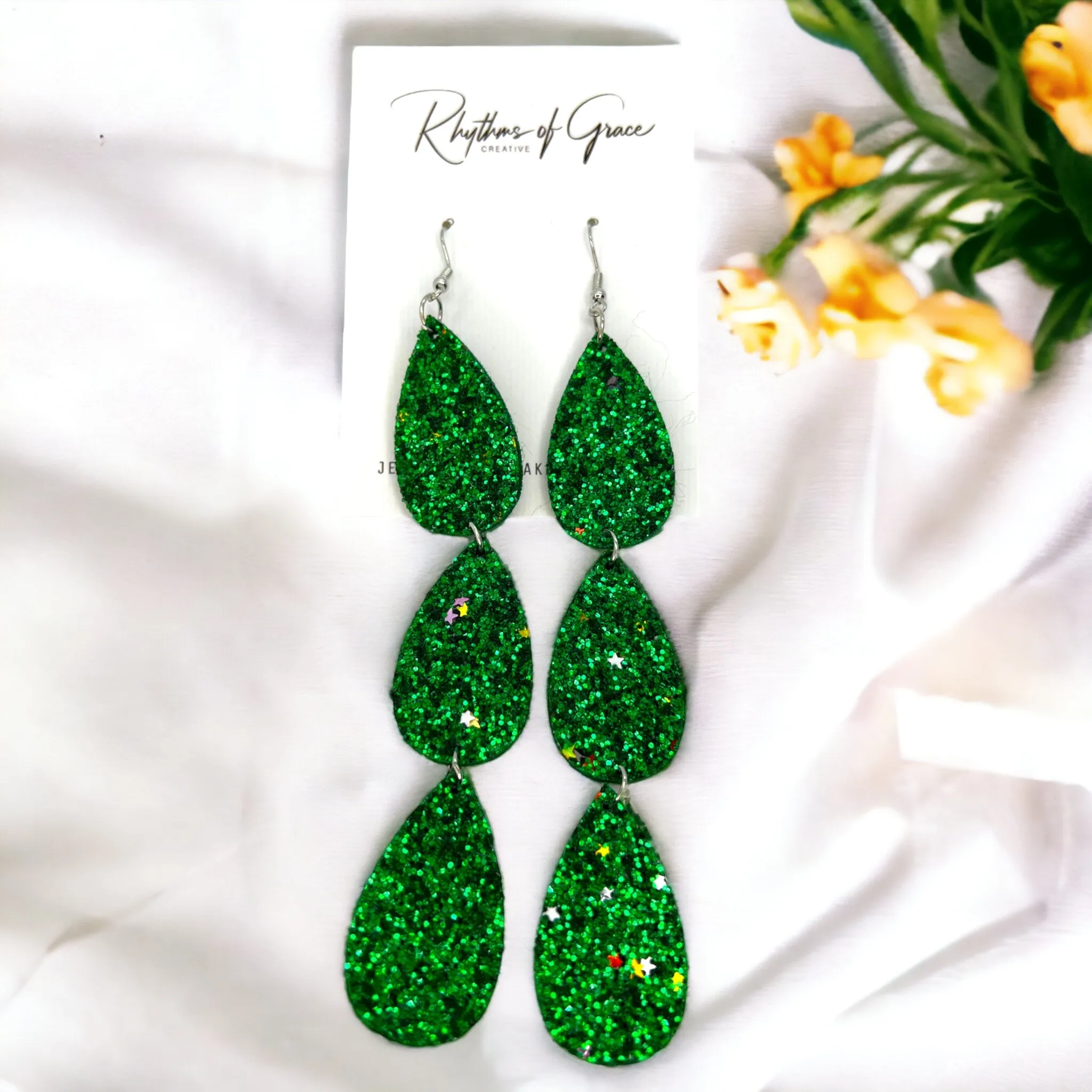 Green Glitter Earrings - Lucky Charm, Saint Patrick's Day, Gold Earrings, Lucky Earrings, St. Patrick's Day