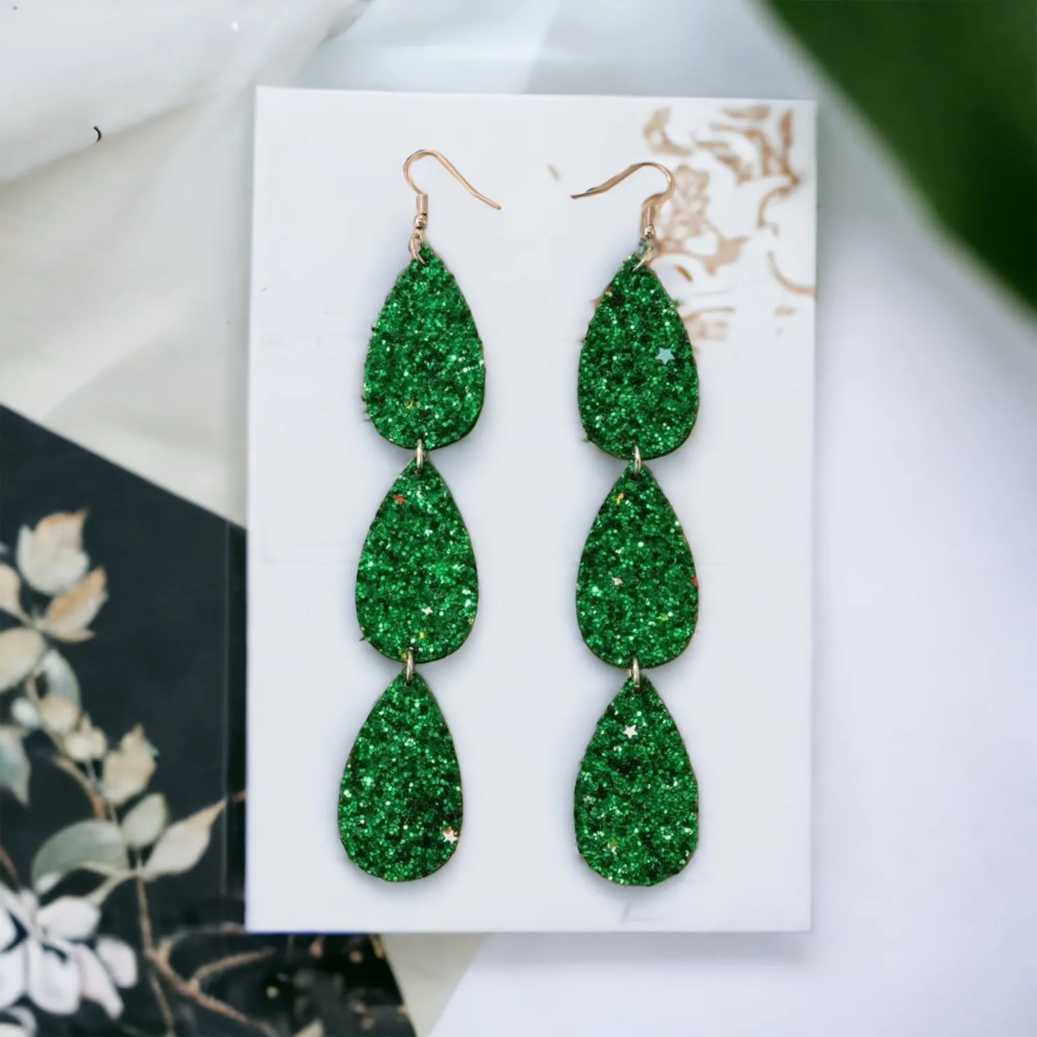 Green Glitter Earrings - Lucky Charm, Saint Patrick's Day, Gold Earrings, Lucky Earrings, St. Patrick's Day