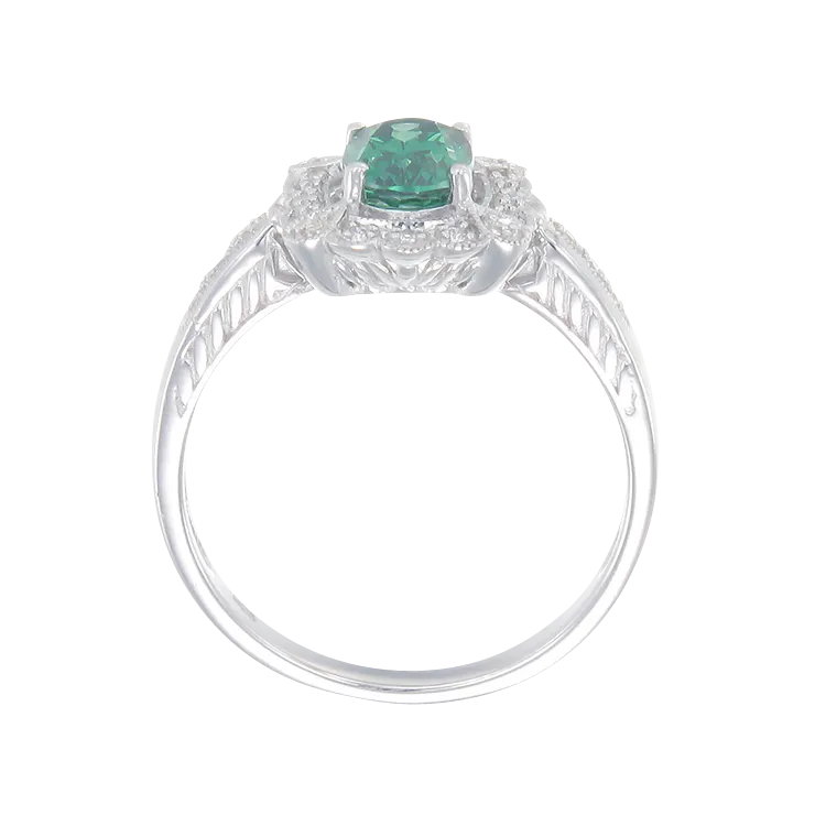 Green Scalloped Filigree Ring with Halo