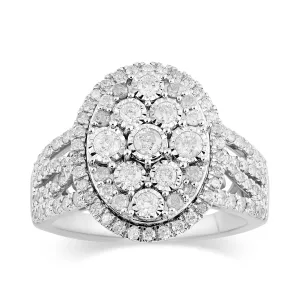 Halo Oval Ring with 1.00ct of Diamonds in 9ct White Gold