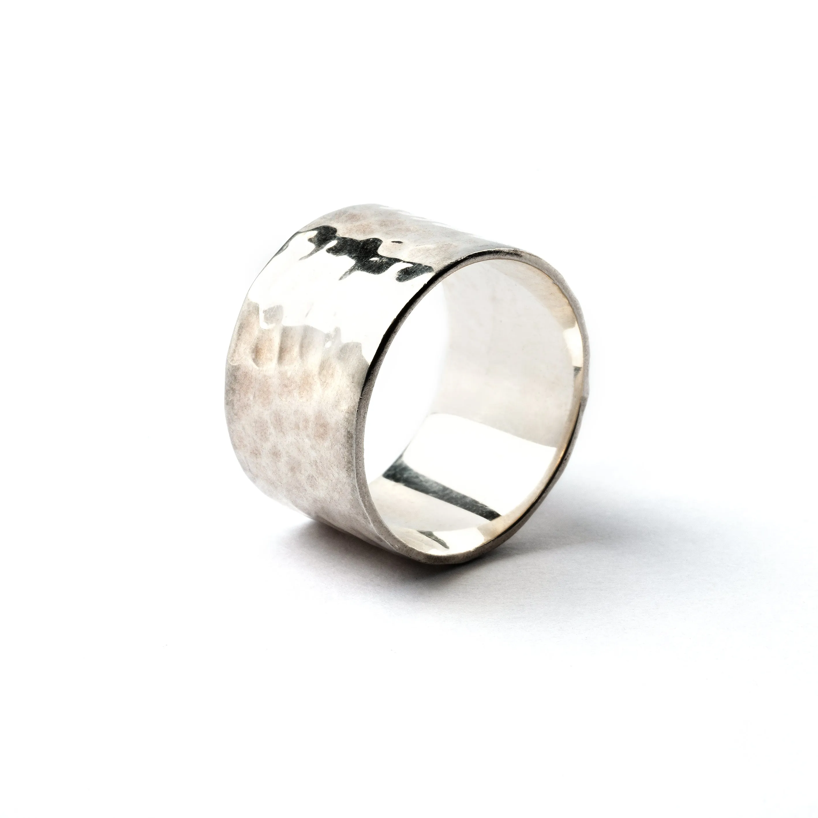 Hammered Silver Wide Band Ring