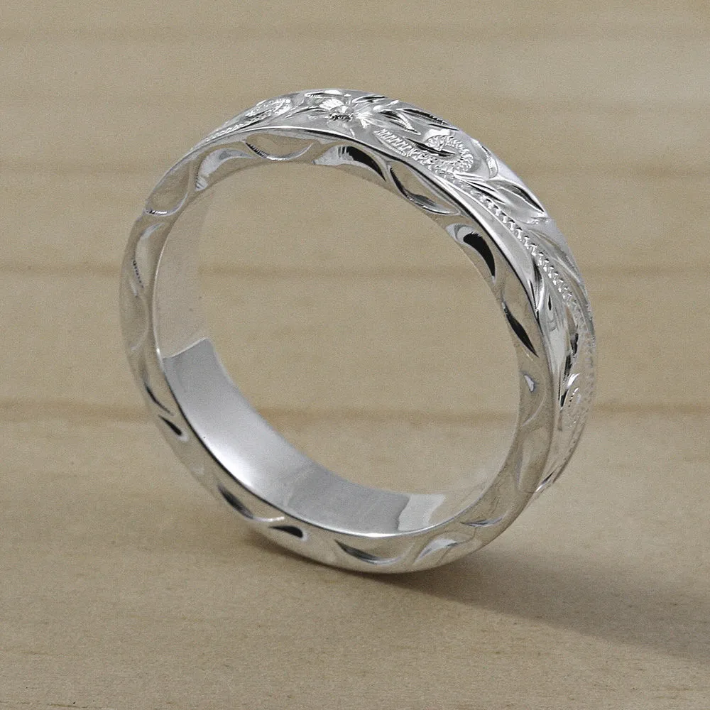 Hawaiian Hand Engraved Sterling Silver Ring [4mm width]  Flat Shape