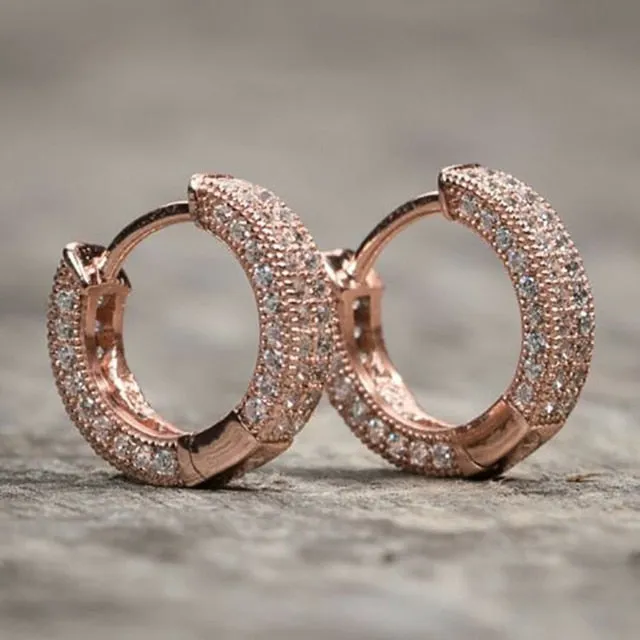 Hip Hop Jewelry Micro Pave Hoop Earrings for Women with Zircon in Silver Color