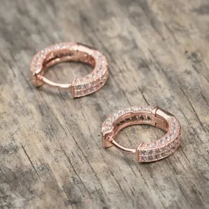 Hip Hop Jewelry Micro Pave Hoop Earrings for Women with Zircon in Silver Color