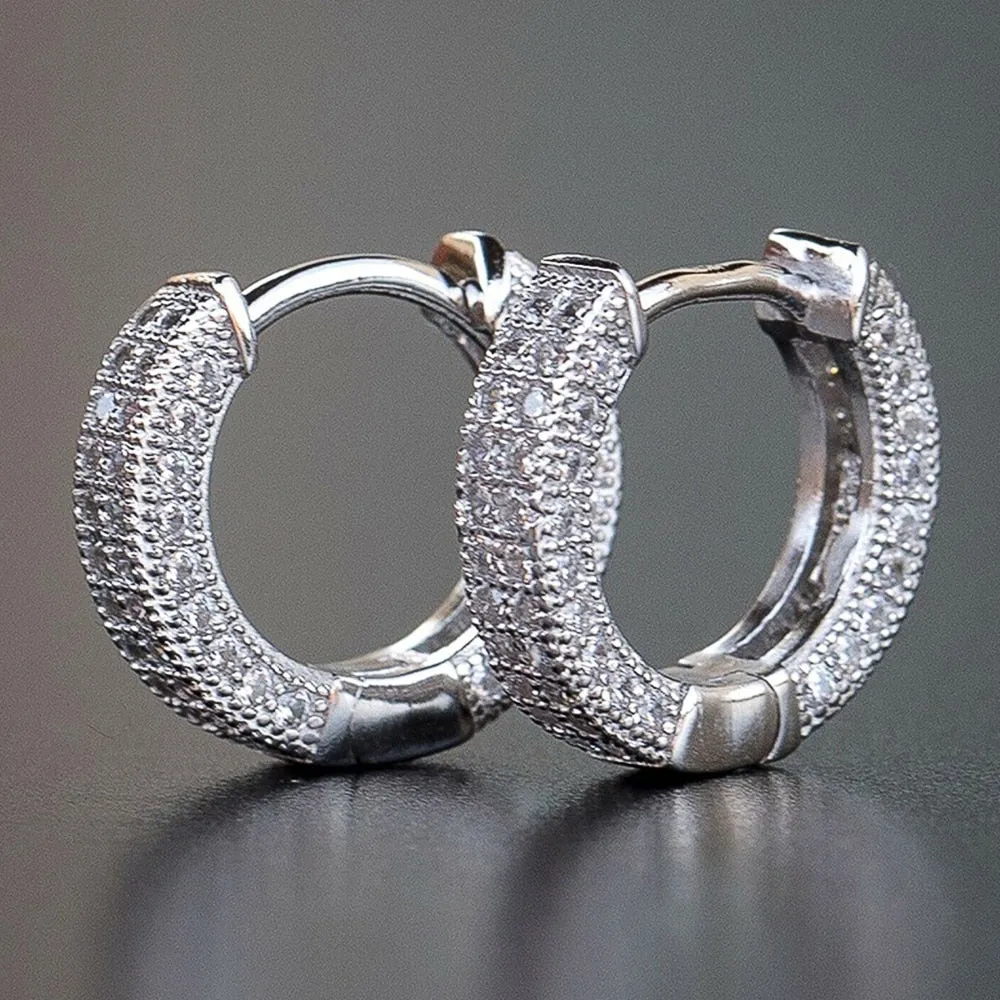 Hip Hop Jewelry Micro Pave Hoop Earrings for Women with Zircon in Silver Color