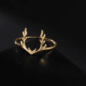 HIPEE Animal Deer Antler Shape Rings For Women Men Jewerly Stainless Steel Ring Couple Rings For Women Christmas Party Gifts