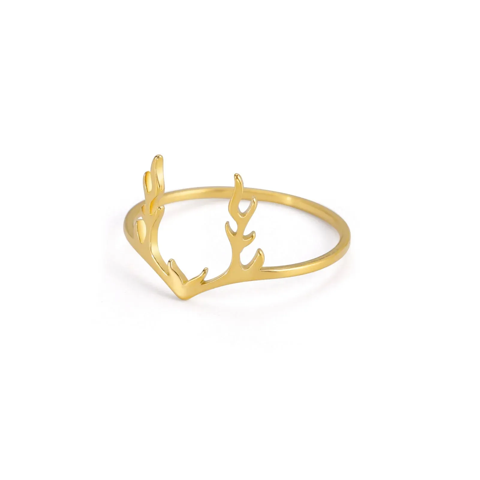 HIPEE Animal Deer Antler Shape Rings For Women Men Jewerly Stainless Steel Ring Couple Rings For Women Christmas Party Gifts