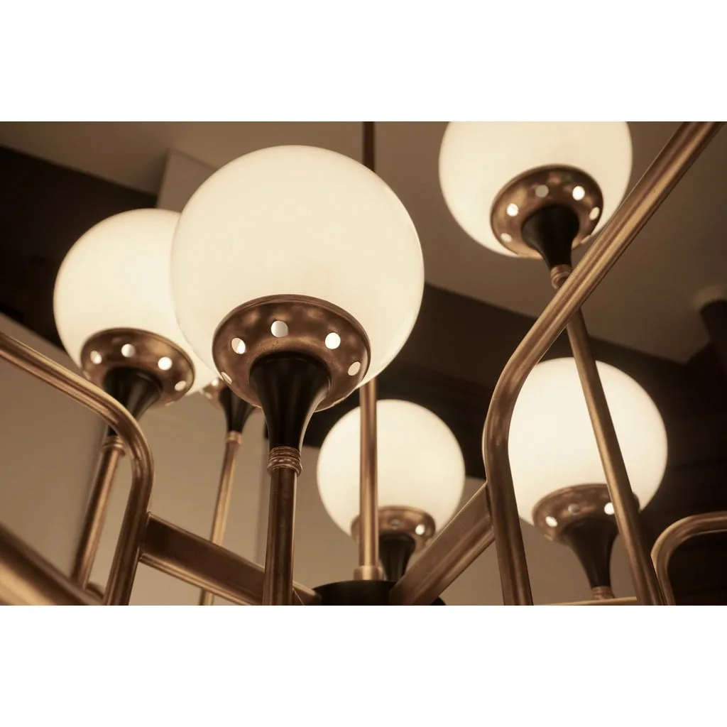 Italian Contemporary White Black & Brass 24-Light Modern Asymmetric Chandelier