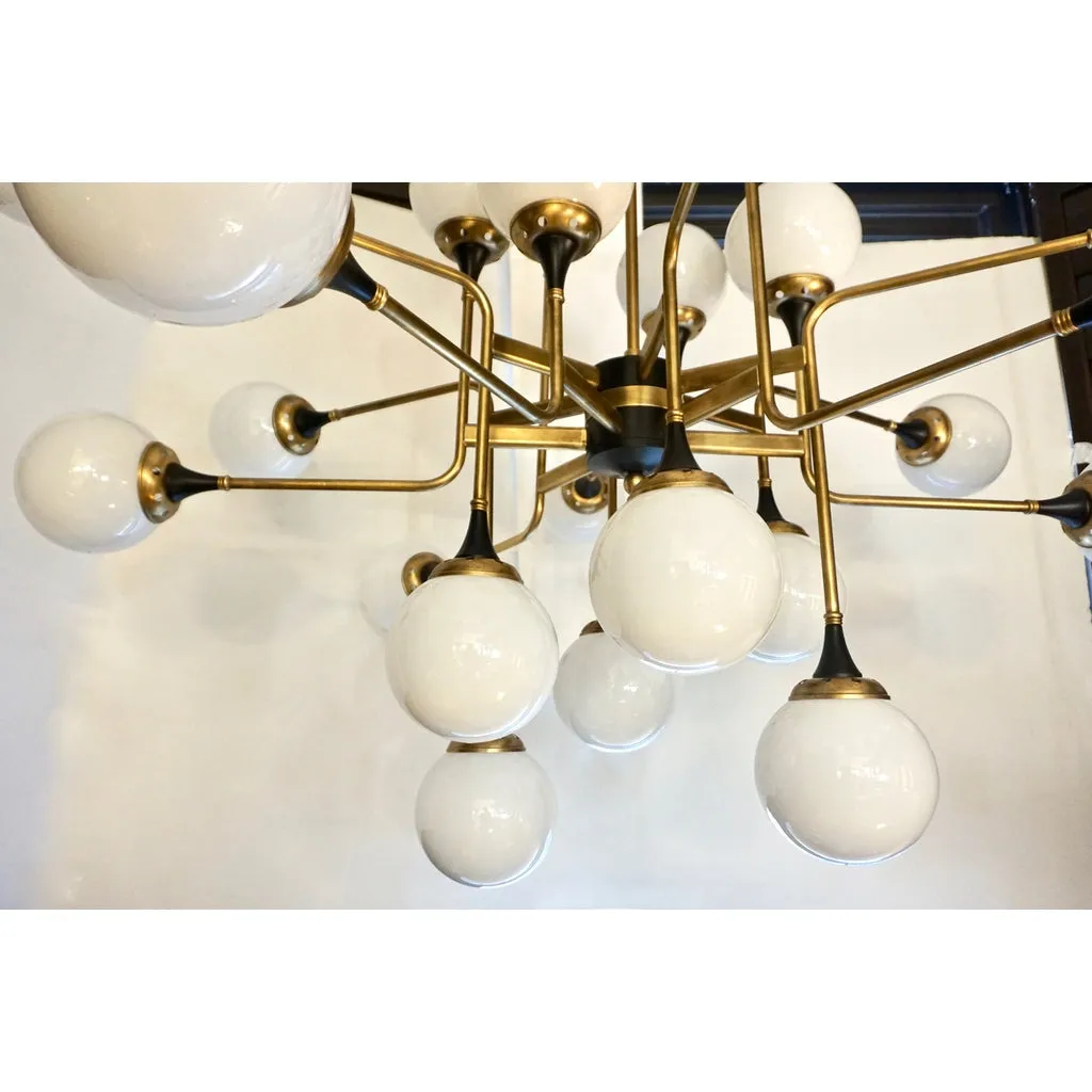 Italian Contemporary White Black & Brass 24-Light Modern Asymmetric Chandelier