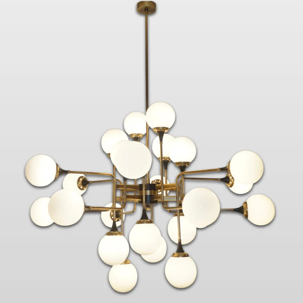 Italian Contemporary White Black & Brass 24-Light Modern Asymmetric Chandelier