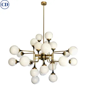 Italian Contemporary White Black & Brass 24-Light Modern Asymmetric Chandelier