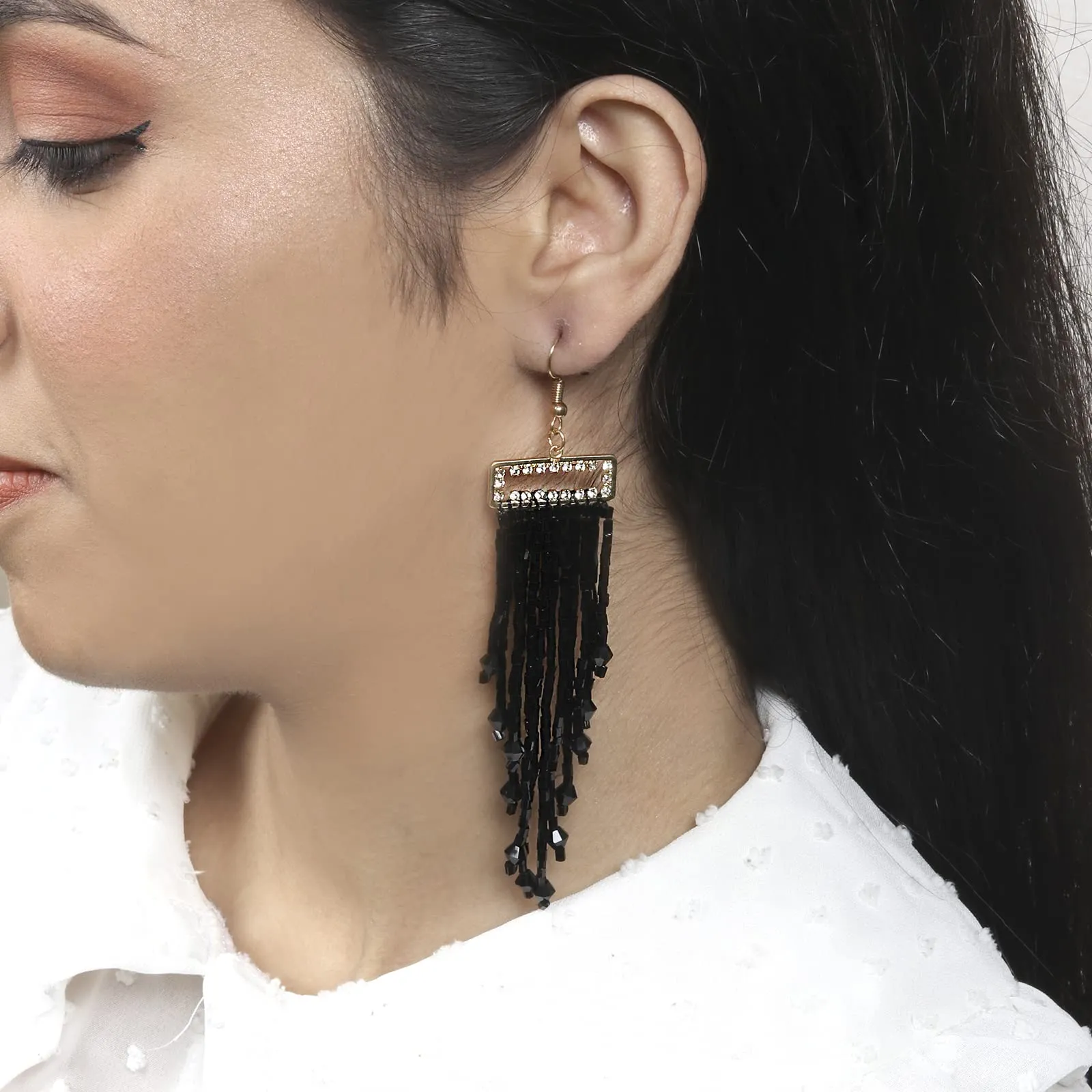 Joker & Witch Silk Fall Black Bead Earrings for Women