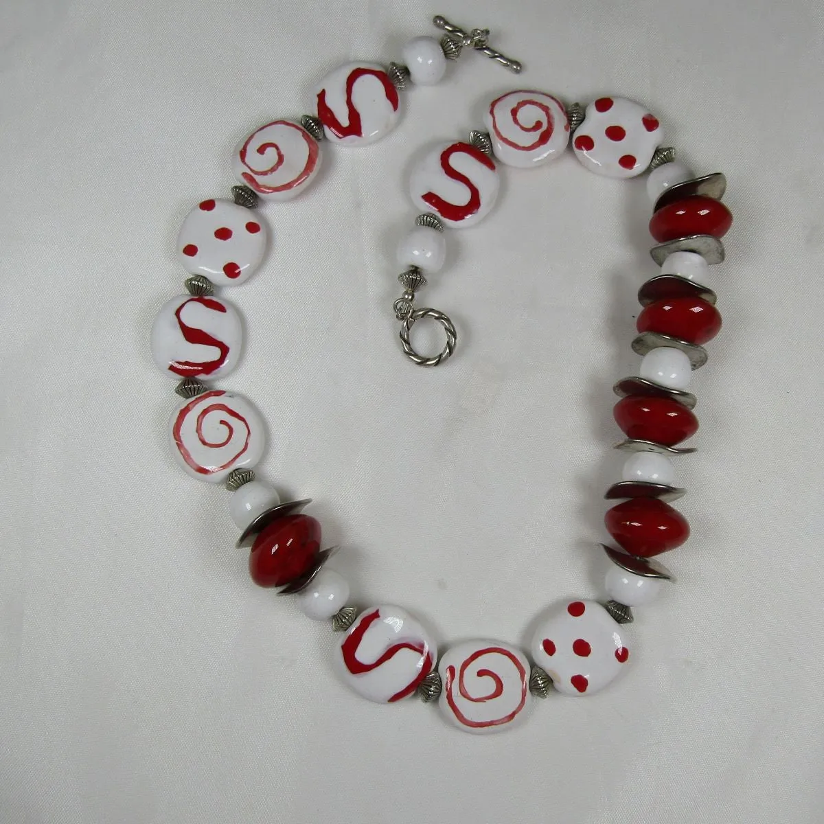 Kazuri Beaded Necklace in Red and White Fair Trade Beads