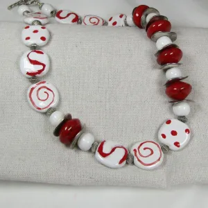 Kazuri Beaded Necklace in Red and White Fair Trade Beads