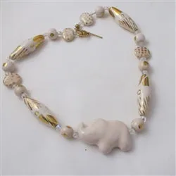 Kazuri  Necklace in White Chocolate and Gold Elephant Fair Trade