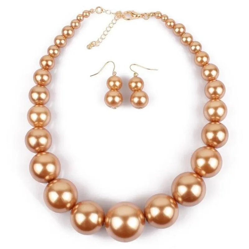 Luxury Round Big Simulated Pearl Necklace Earring Jewelry Sets For Women