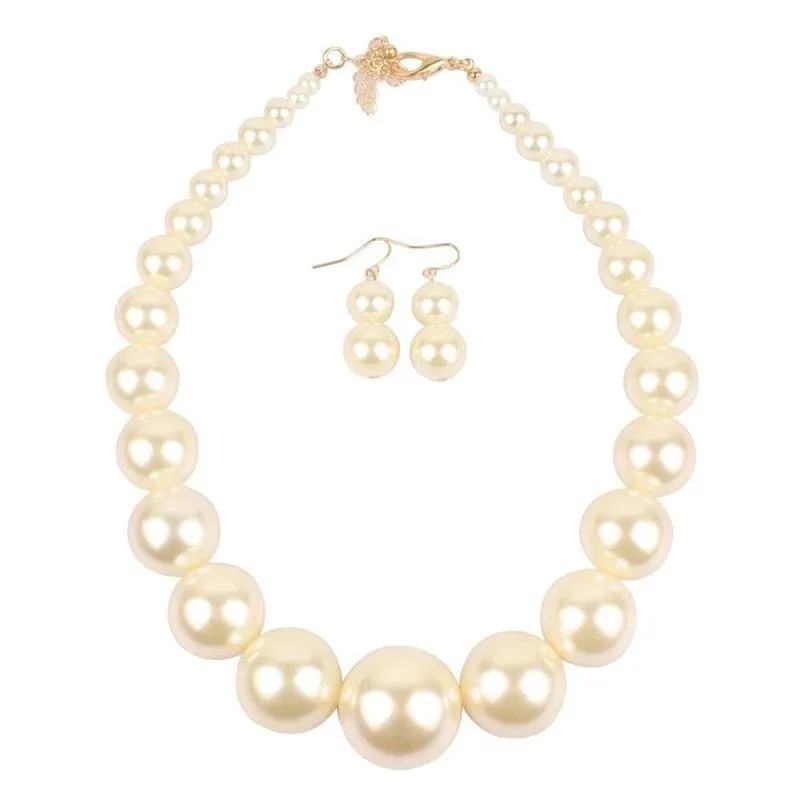 Luxury Round Big Simulated Pearl Necklace Earring Jewelry Sets For Women