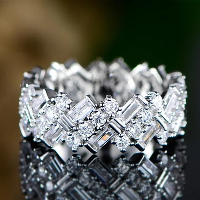 Luxury Silver Rings Geometric CZ Simple Stylish