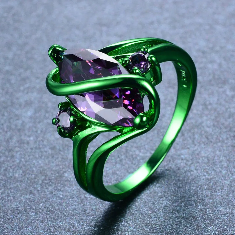 Male Female Pruple Ring Green Gold Filled Vintage Wedding Engagement Rings For Men And Women Fashion Jewelry