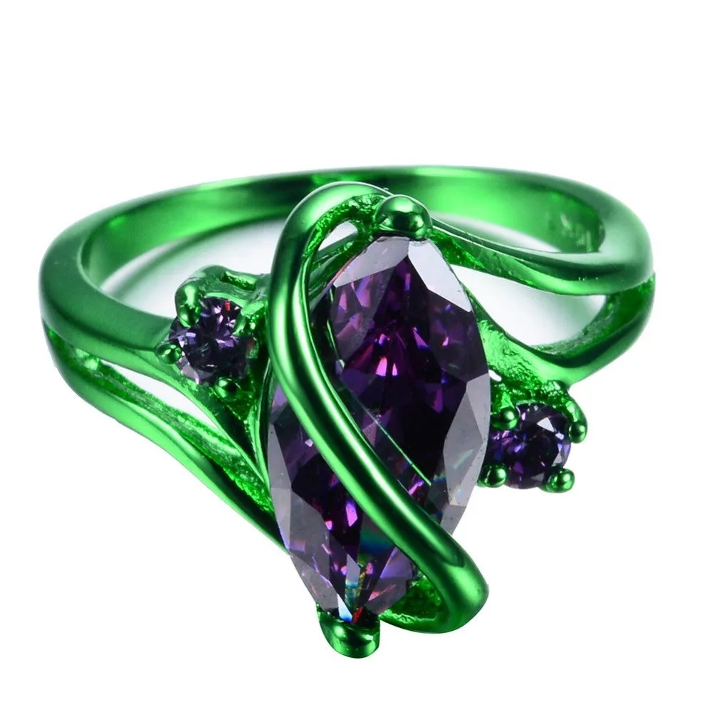 Male Female Pruple Ring Green Gold Filled Vintage Wedding Engagement Rings For Men And Women Fashion Jewelry