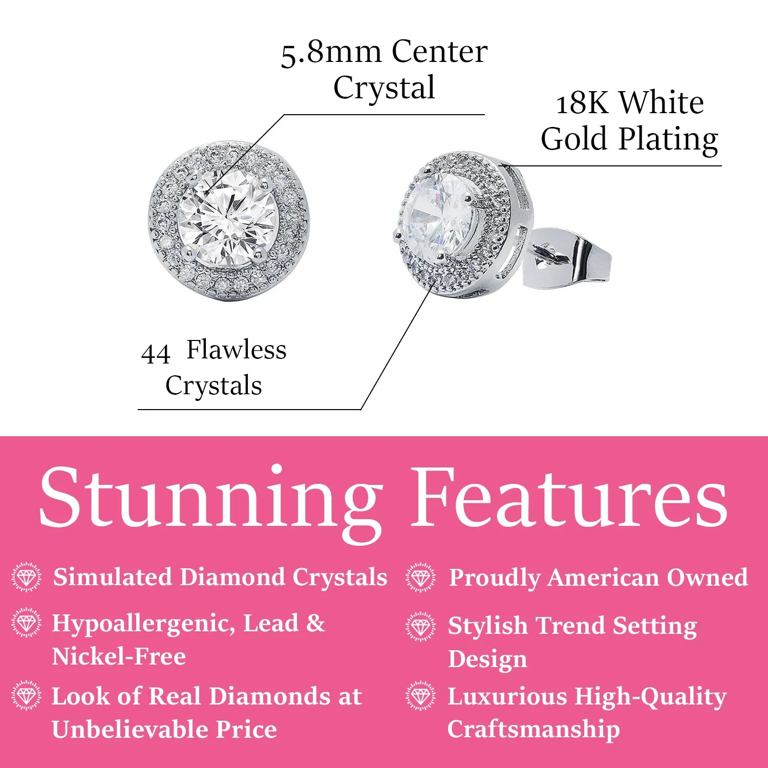 Mariah 18k White Gold Plated Round Cut CZ Halo Stud Earrings