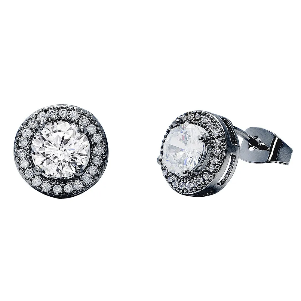 Mariah 18k White Gold Plated Round Cut CZ Halo Stud Earrings