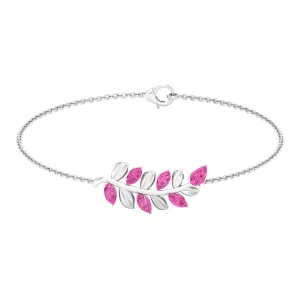 Marquise and Pear Cut Pink Sapphire Leaf Chain Bracelet