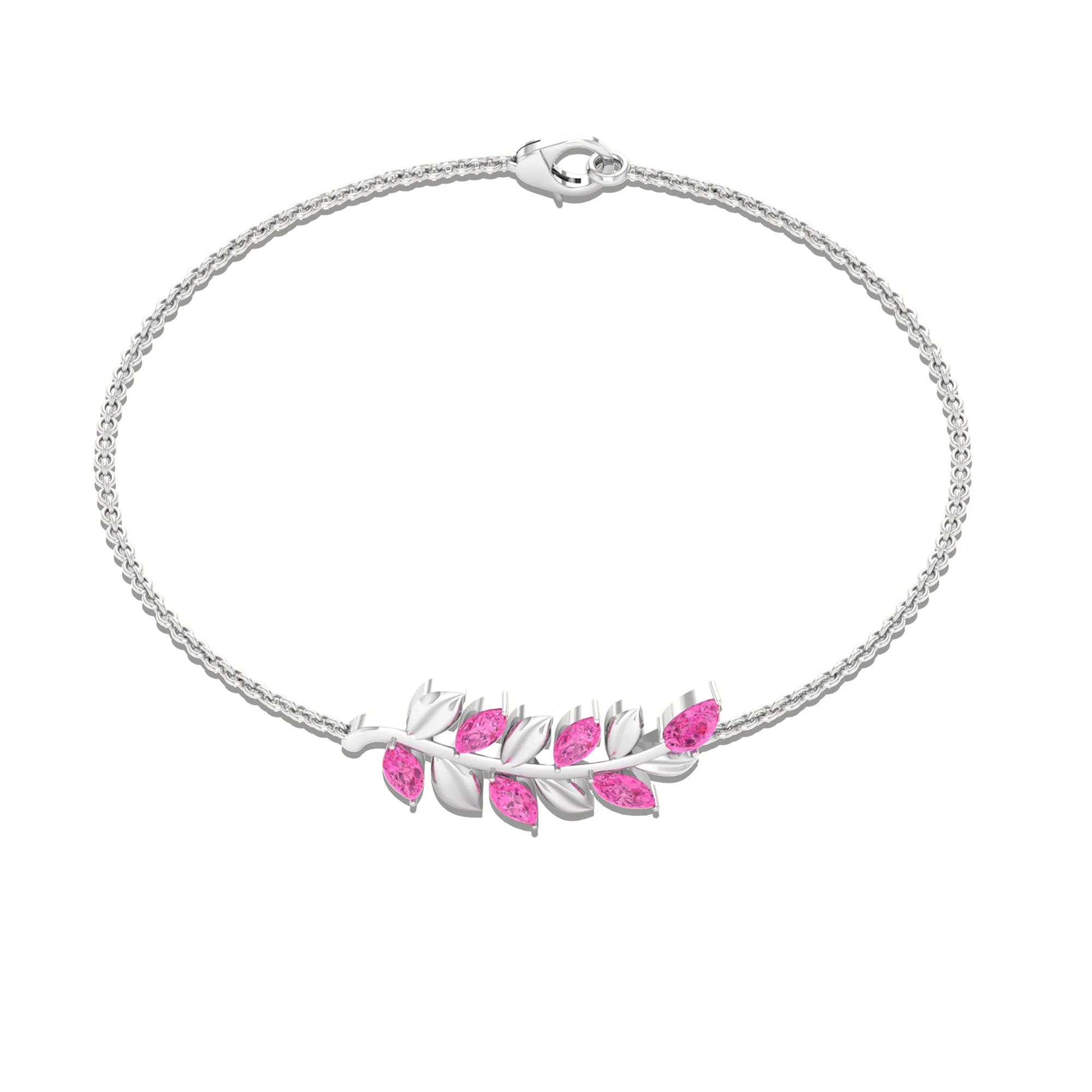 Marquise and Pear Cut Pink Sapphire Leaf Chain Bracelet