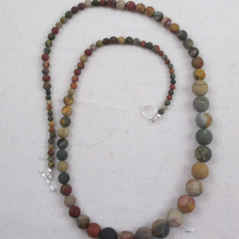 Matte Red Jasper Gemstone Bead Necklace Long