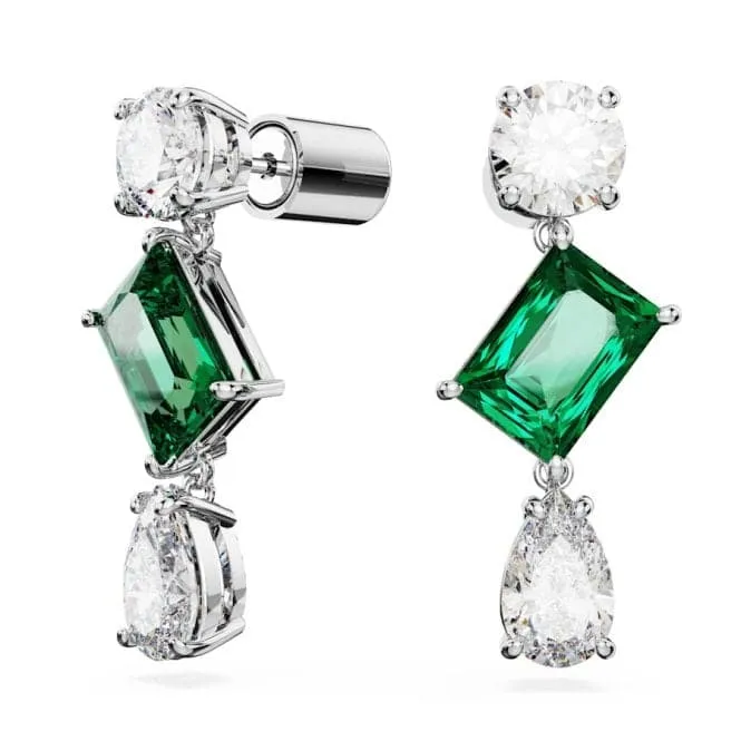 Mesmera Mixed Cuts Green Rhodium Plated Drop Earrings 5665878