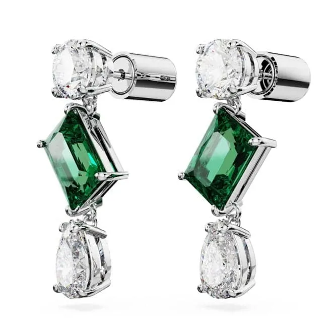 Mesmera Mixed Cuts Green Rhodium Plated Drop Earrings 5665878