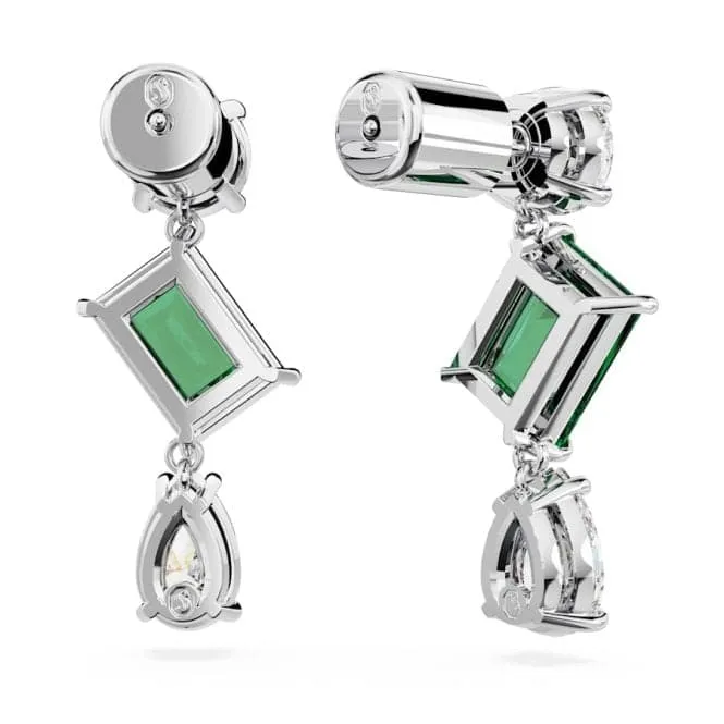 Mesmera Mixed Cuts Green Rhodium Plated Drop Earrings 5665878