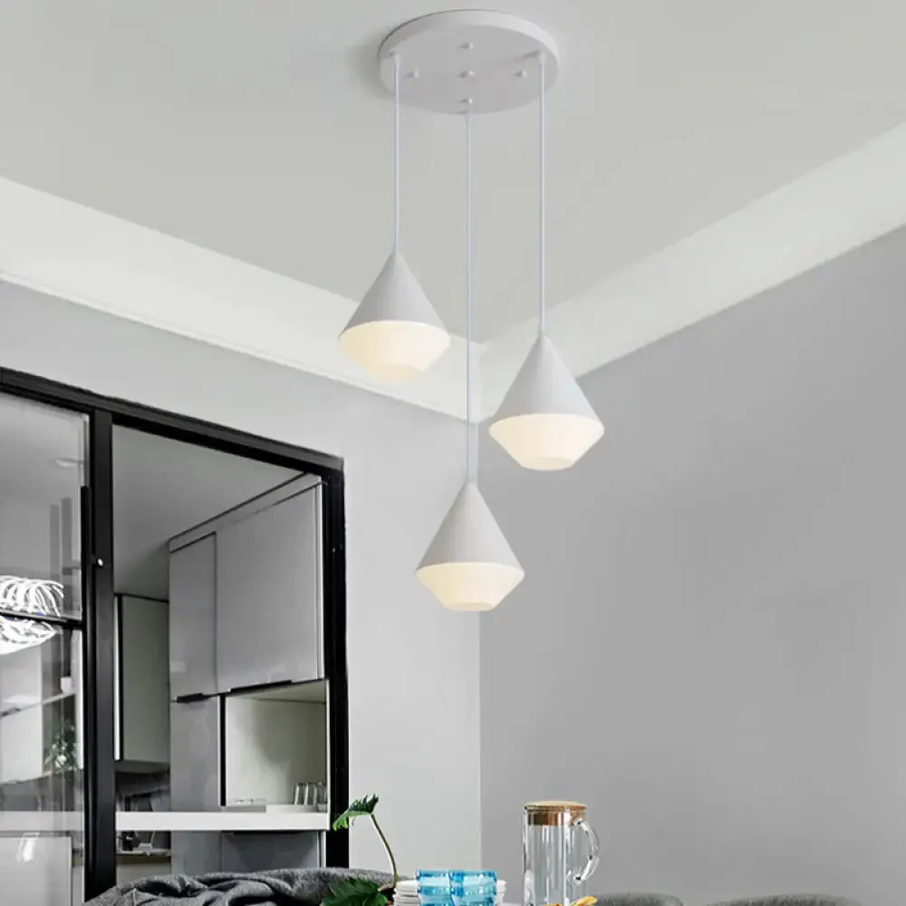 Modern Acrylic Cone Pendant Light with 3 Heads - White/Grey Coffee House Hanging Lamp