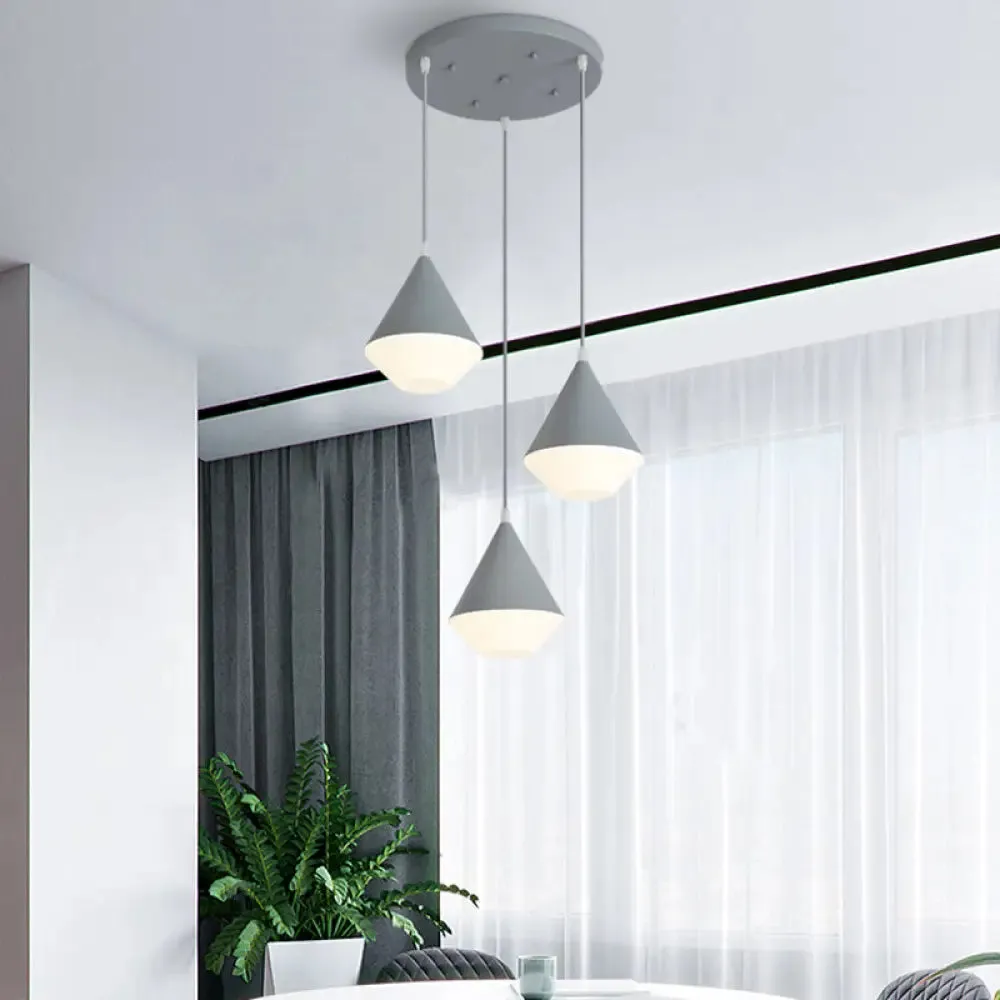 Modern Acrylic Cone Pendant Light with 3 Heads - White/Grey Coffee House Hanging Lamp