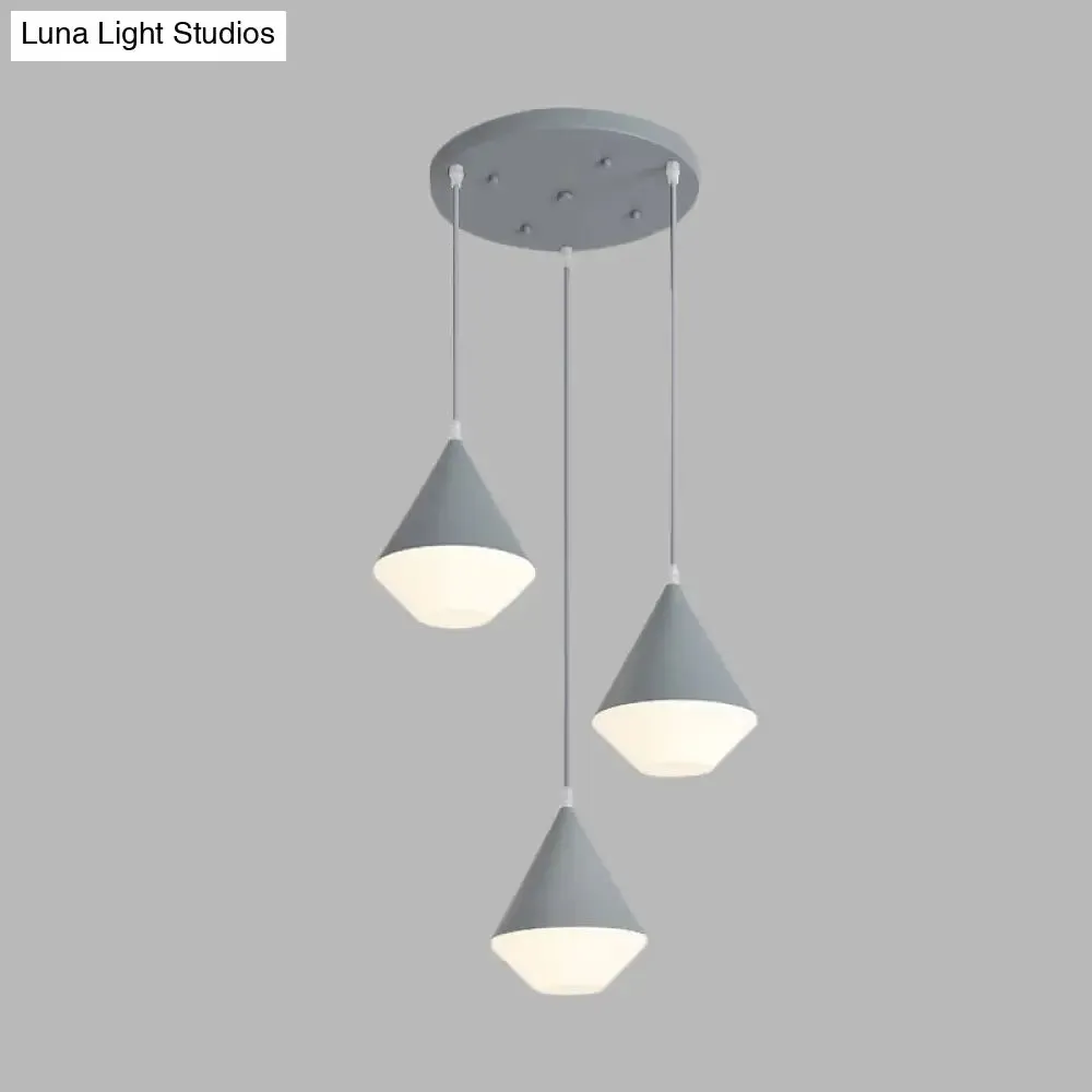 Modern Acrylic Cone Pendant Light with 3 Heads - White/Grey Coffee House Hanging Lamp