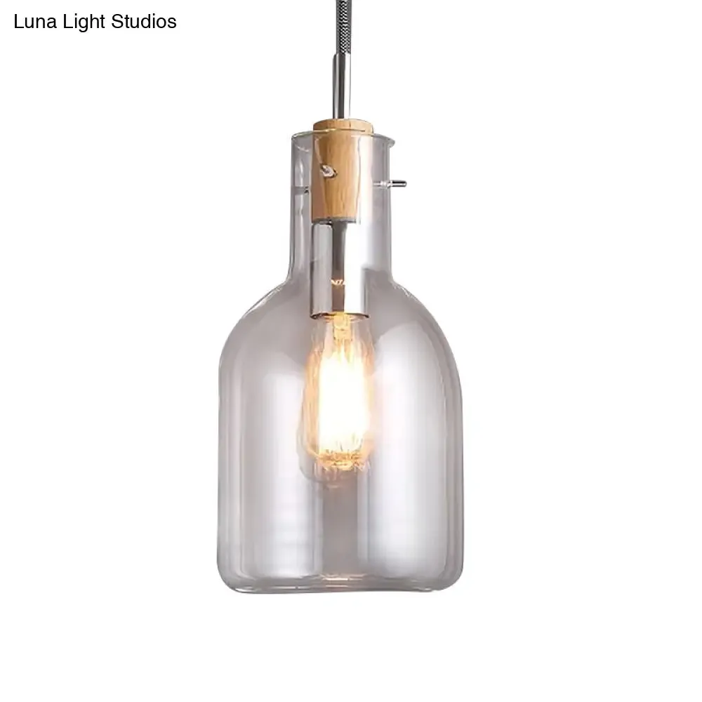 Modern Clear Glass Pendant Light in Polished Chrome - Ellipsoidal/Cone/Bottle Shape - 1 Light Hanging Ceiling Lamp